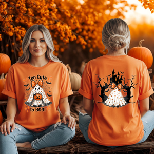 Too Cute To Boo T-Shirt – Front & Back Halloween Graphic T-Shirt TheCraftNook