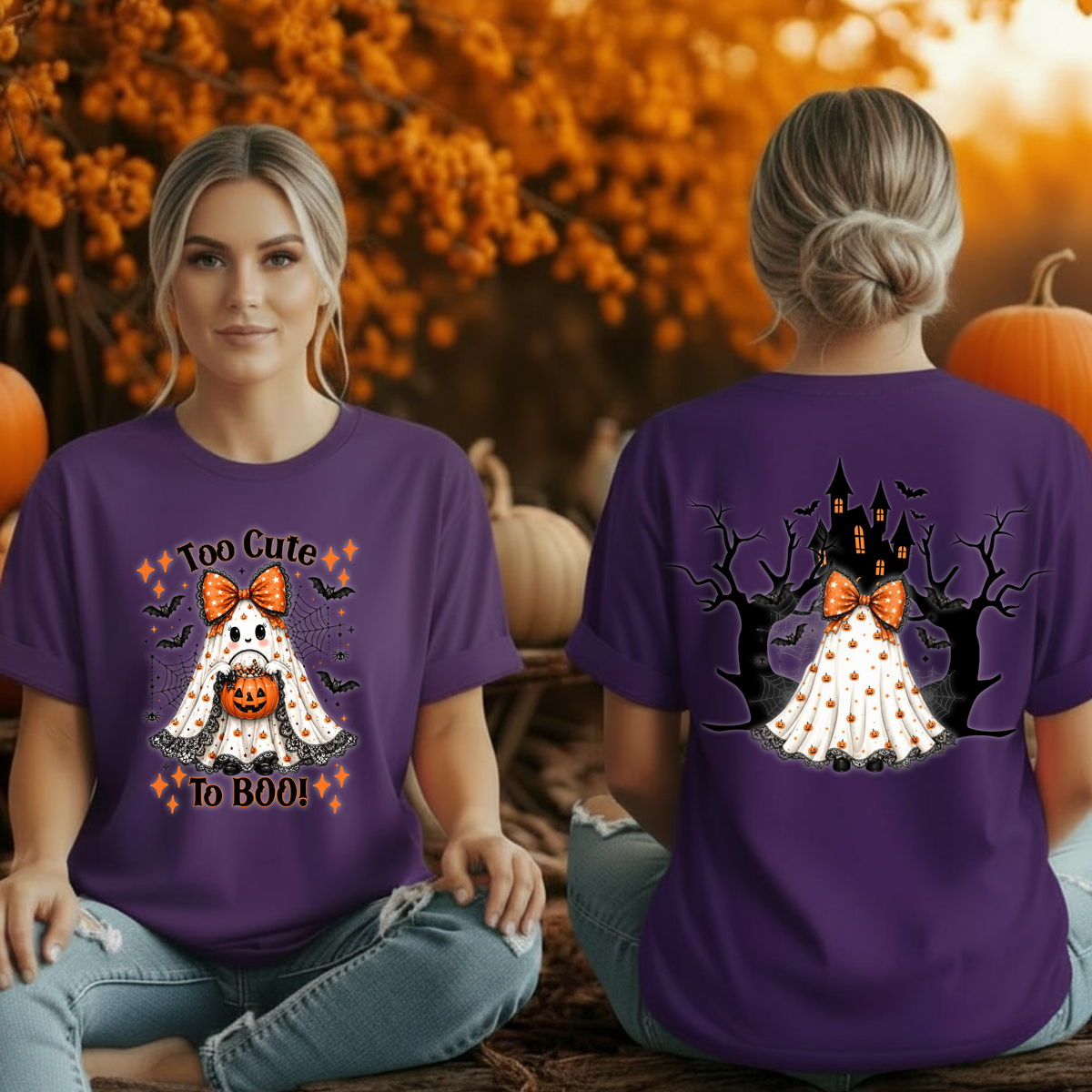 Too Cute To Boo T-Shirt – Front & Back Halloween Graphic T-Shirt TheCraftNook