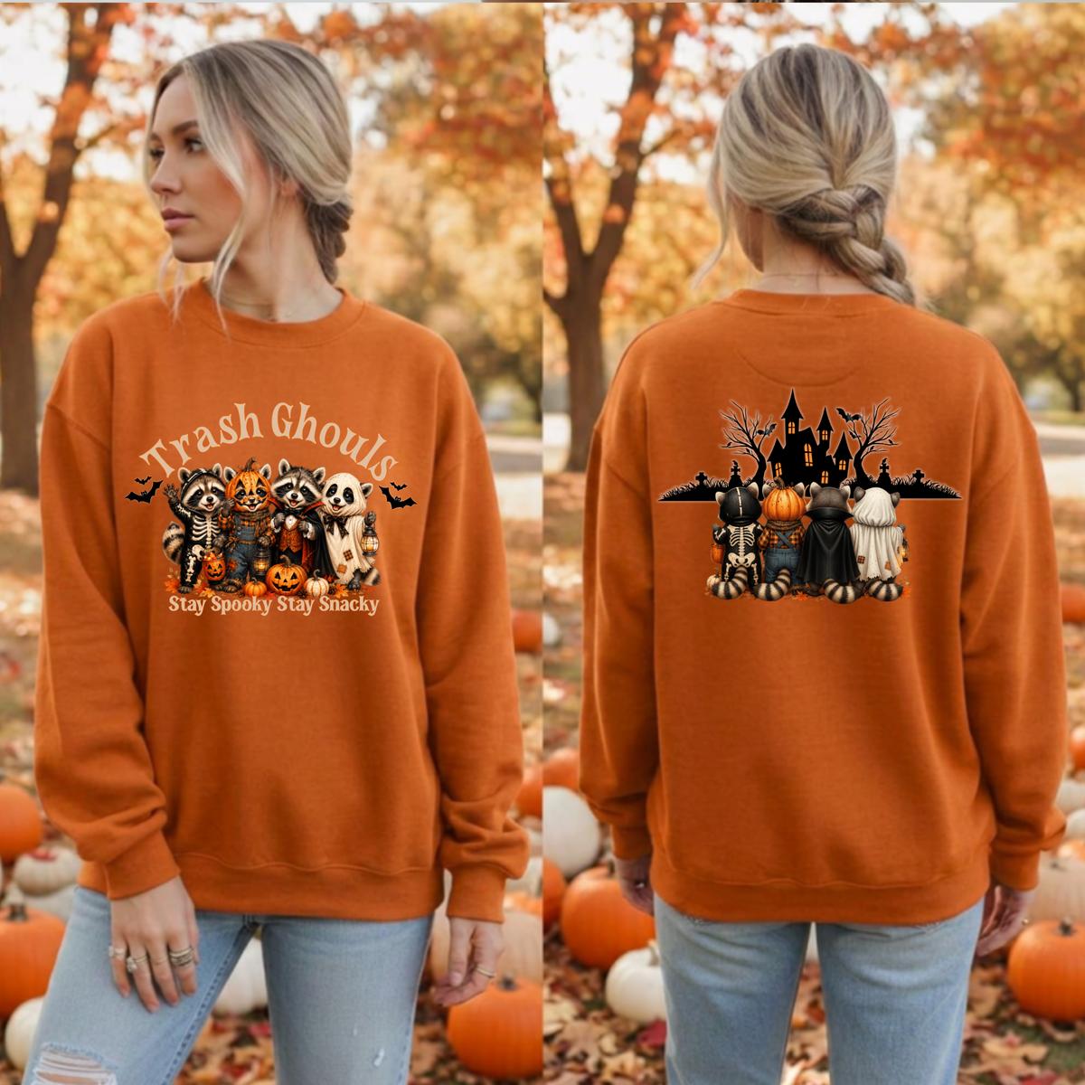 Trash Ghouls Sweatshirt – Front & Back Funny Halloween Graphic Crewneck TheCraftNook