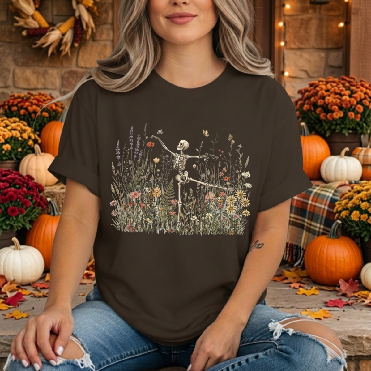 Dancing Through Decay T-Shirt – Whimsical Halloween Graphic T-Shirt TheCraftNook