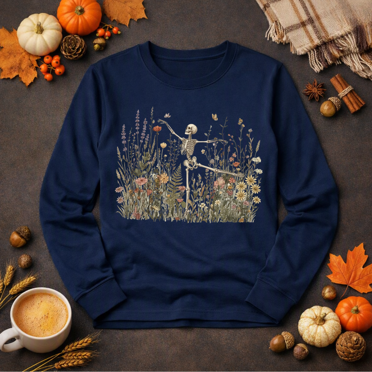 Dancing Through Decay Long Sleeve Tee – Whimsical Halloween Graphic Long-Sleeve Shirt TheCraftNook