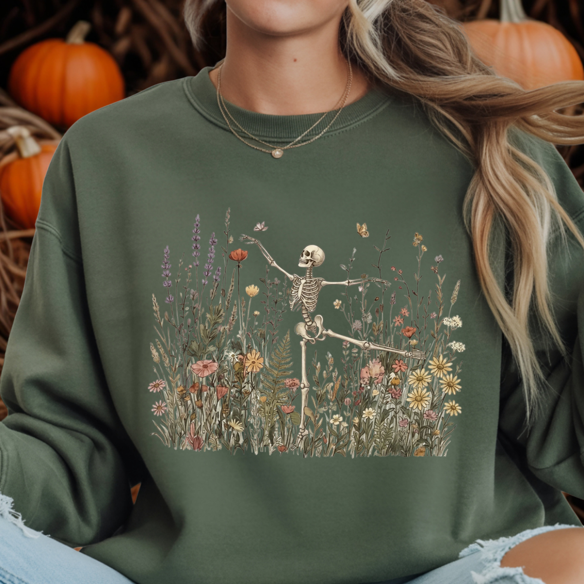 Dancing Through Decay Sweatshirt – Whimsical Halloween Graphic Crewneck TheCraftNook