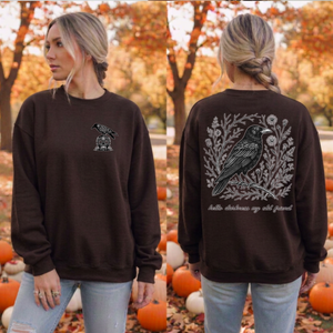 Hello Darkness Crow Sweatshirt – Pocket & Back Gothic Halloween Graphic Crewneck TheCraftNook