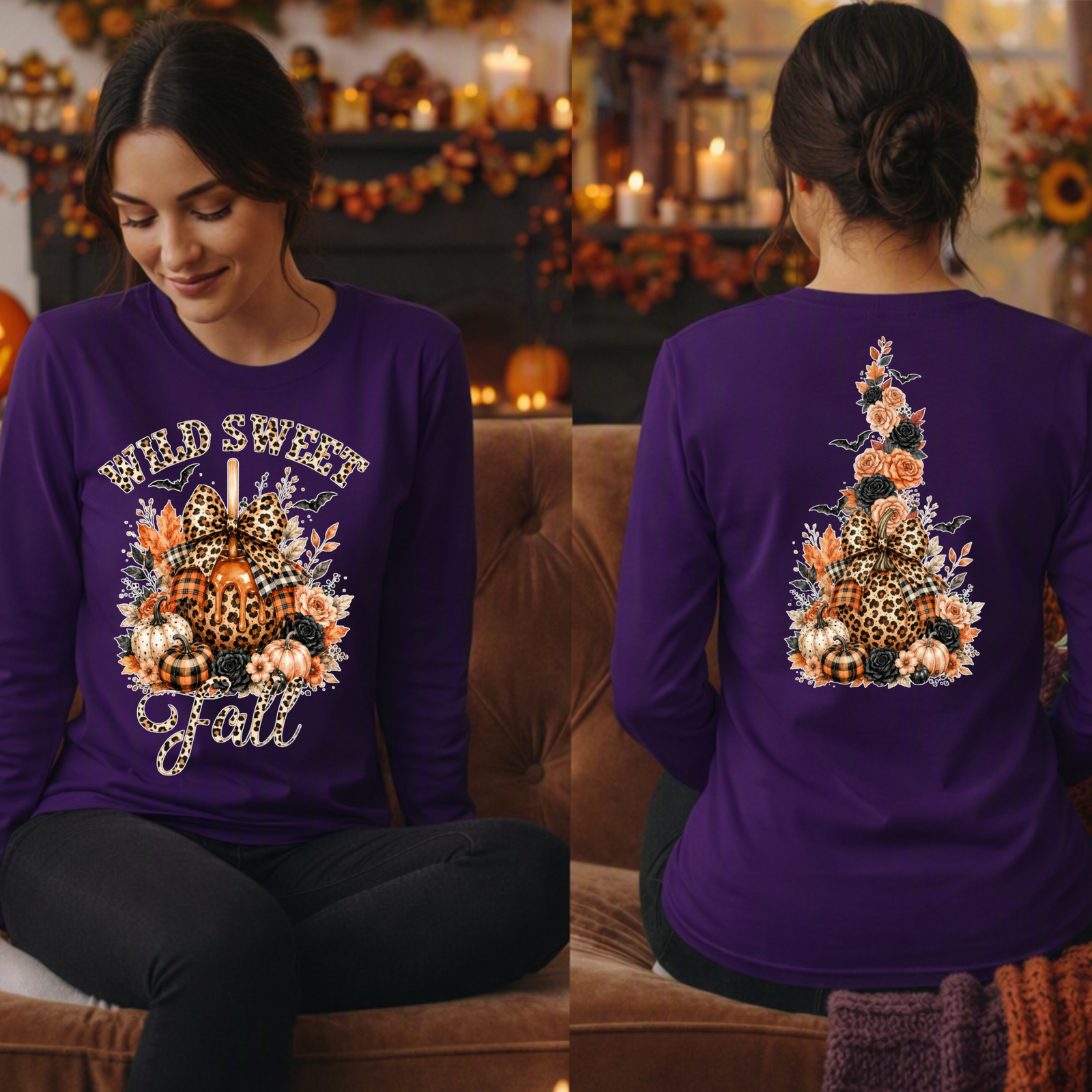 Wild Sweet Fall Long Sleeve Tee | Front & Back Halloween Graphics TheCraftNook