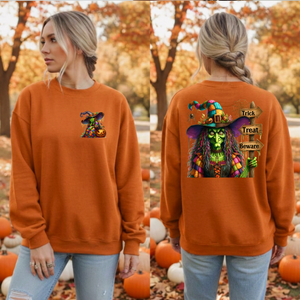 Trick Treat Beware Sweatshirt Pocket and Back Graphics TheCraftNook