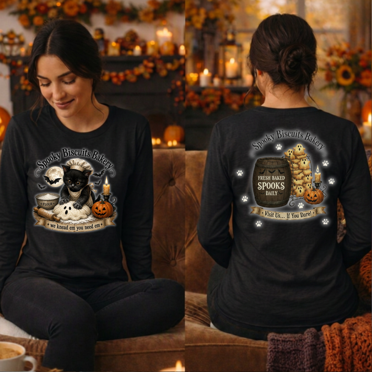 Spooky Biscuits Long Sleeve Tee Front and Back Graphics TheCraftNook