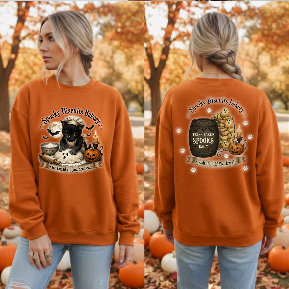 Spooky Biscuits Sweatshirt Front and Back Graphics TheCraftNook