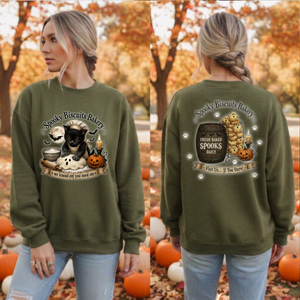 Spooky Biscuits Sweatshirt Front and Back Graphics TheCraftNook