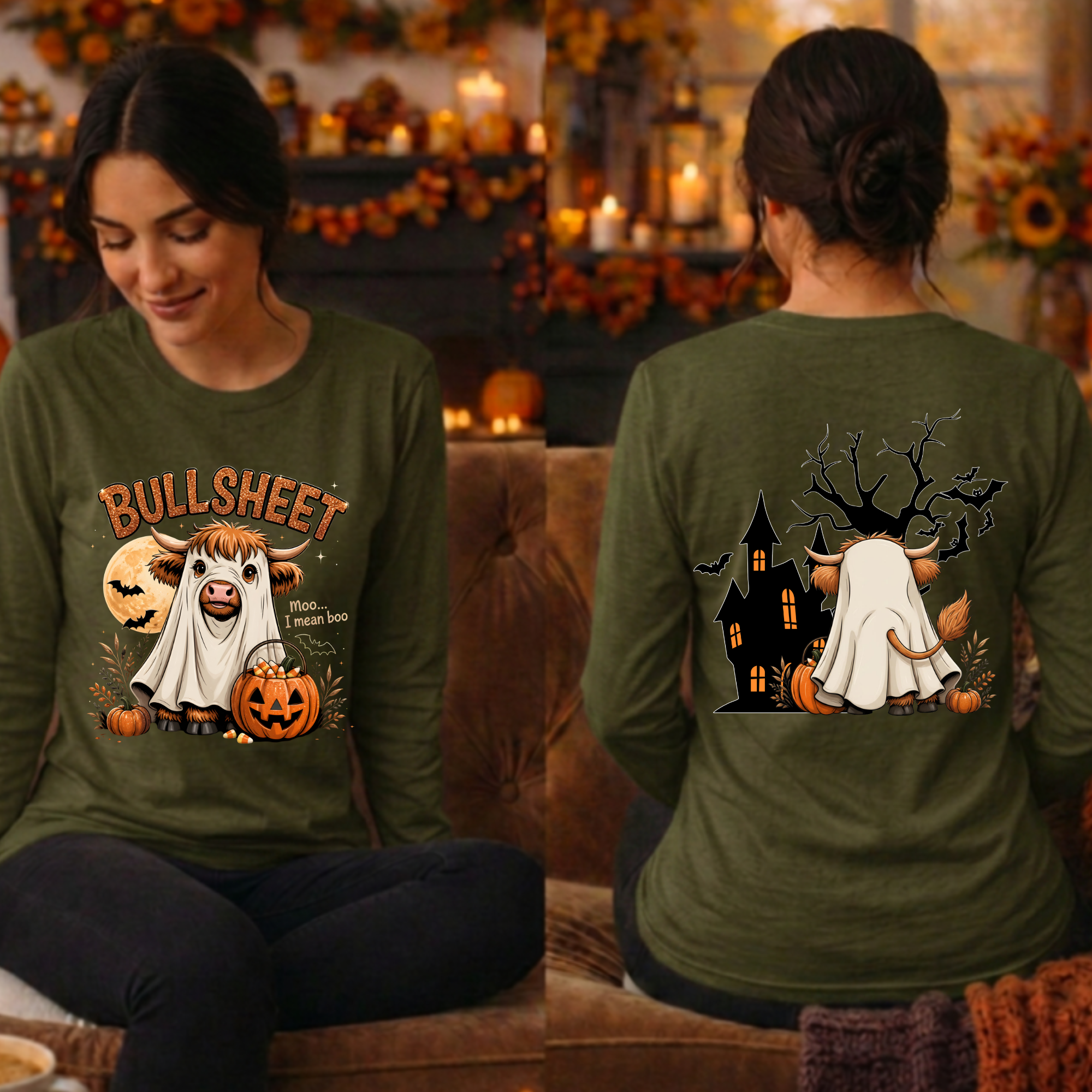 BullSheet Long Sleeve Tee – Front & Back Halloween Graphic