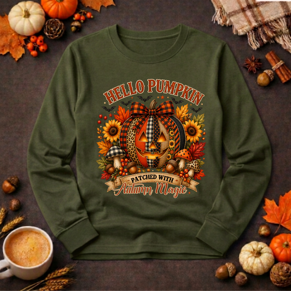 Hello Pumpkin Long Sleeve Tee | Cottagecore Halloween Shirt TheCraftNook