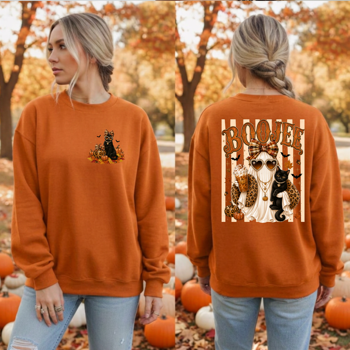 Boojee Ghost Cat Sweatshirt | Pocket & Back Halloween Graphics TheCraftNook