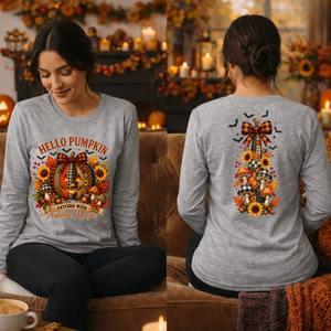 Hello Pumpkin Long Sleeve Tee | Front & Back Graphic TheCraftNook
