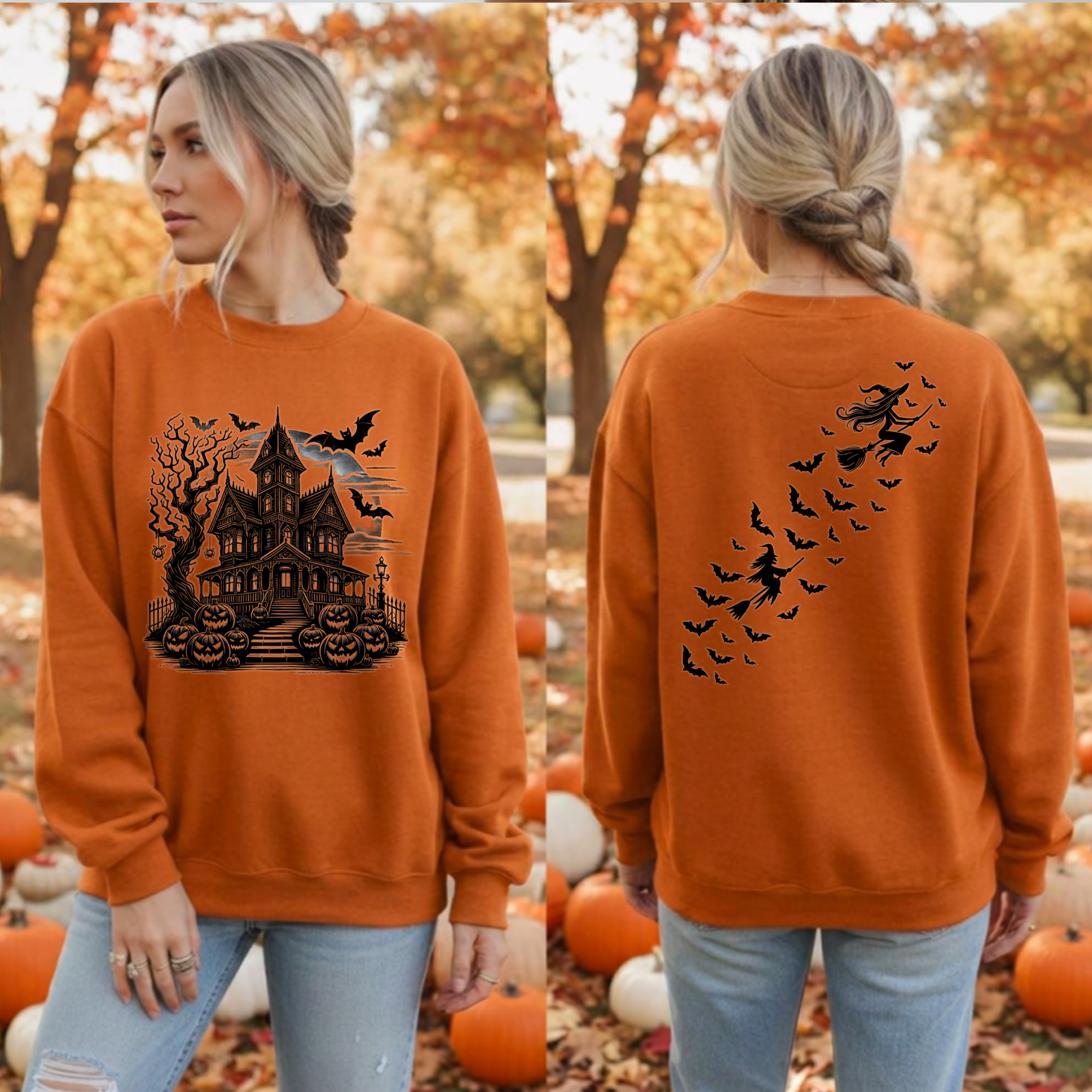 Halloween Sweatshirt | Front & Back Graphic Crewneck TheCraftNook