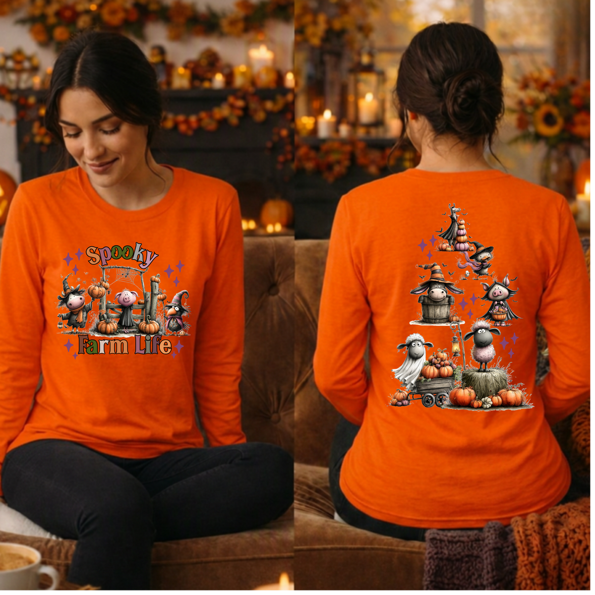 Spooky Farm Life Long Sleeve Tee | Front & Back Graphics TheCraftNook