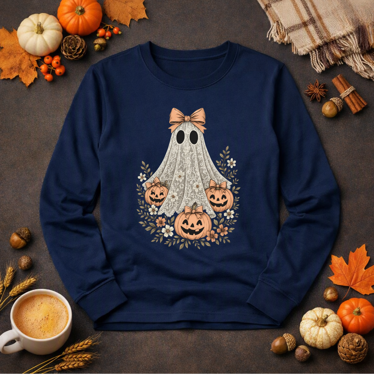 Lacey Ghost Halloween Cottagecore Long Sleeve Tee TheCraftNook