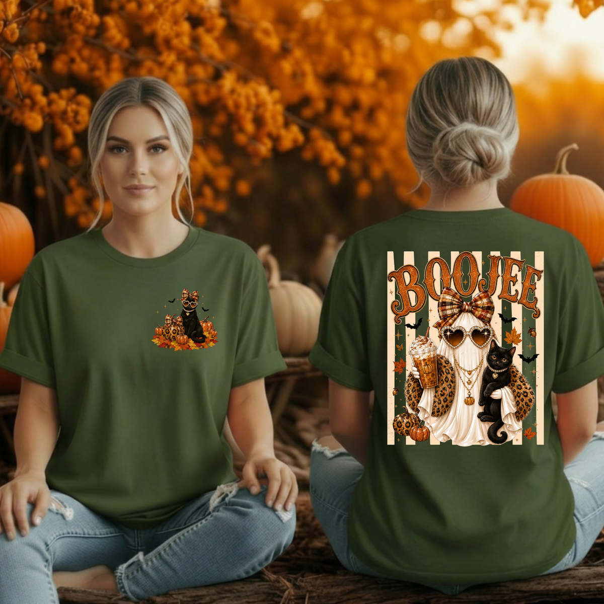 Boojee Ghost Cat T-Shirt – Pocket & Back Graphics TheCraftNook
