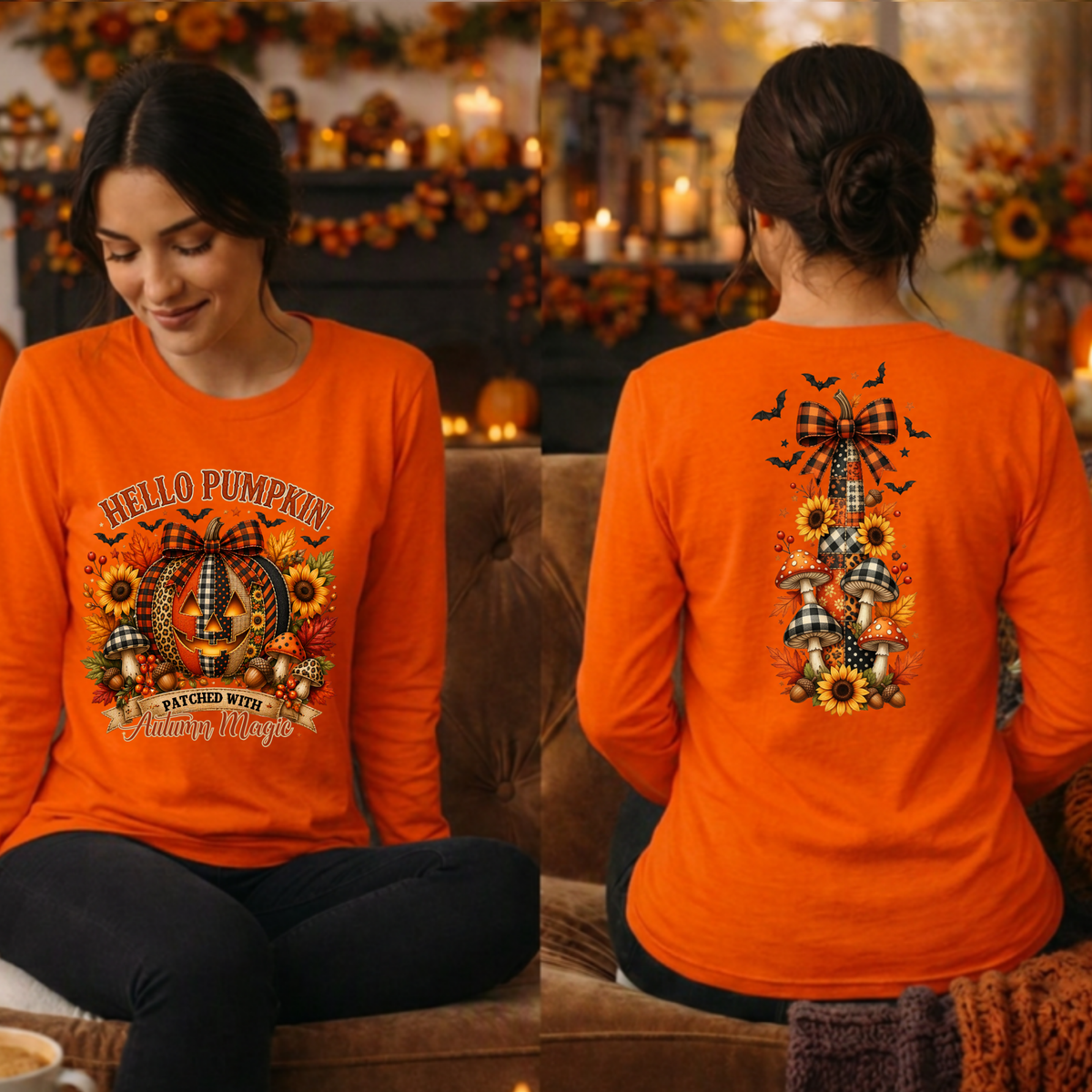 Hello Pumpkin Long Sleeve Tee | Front & Back Graphic TheCraftNook