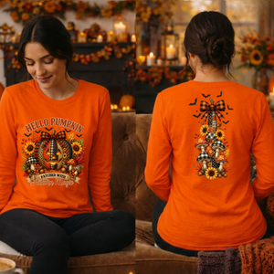 Hello Pumpkin Long Sleeve Tee | Front & Back Graphic TheCraftNook