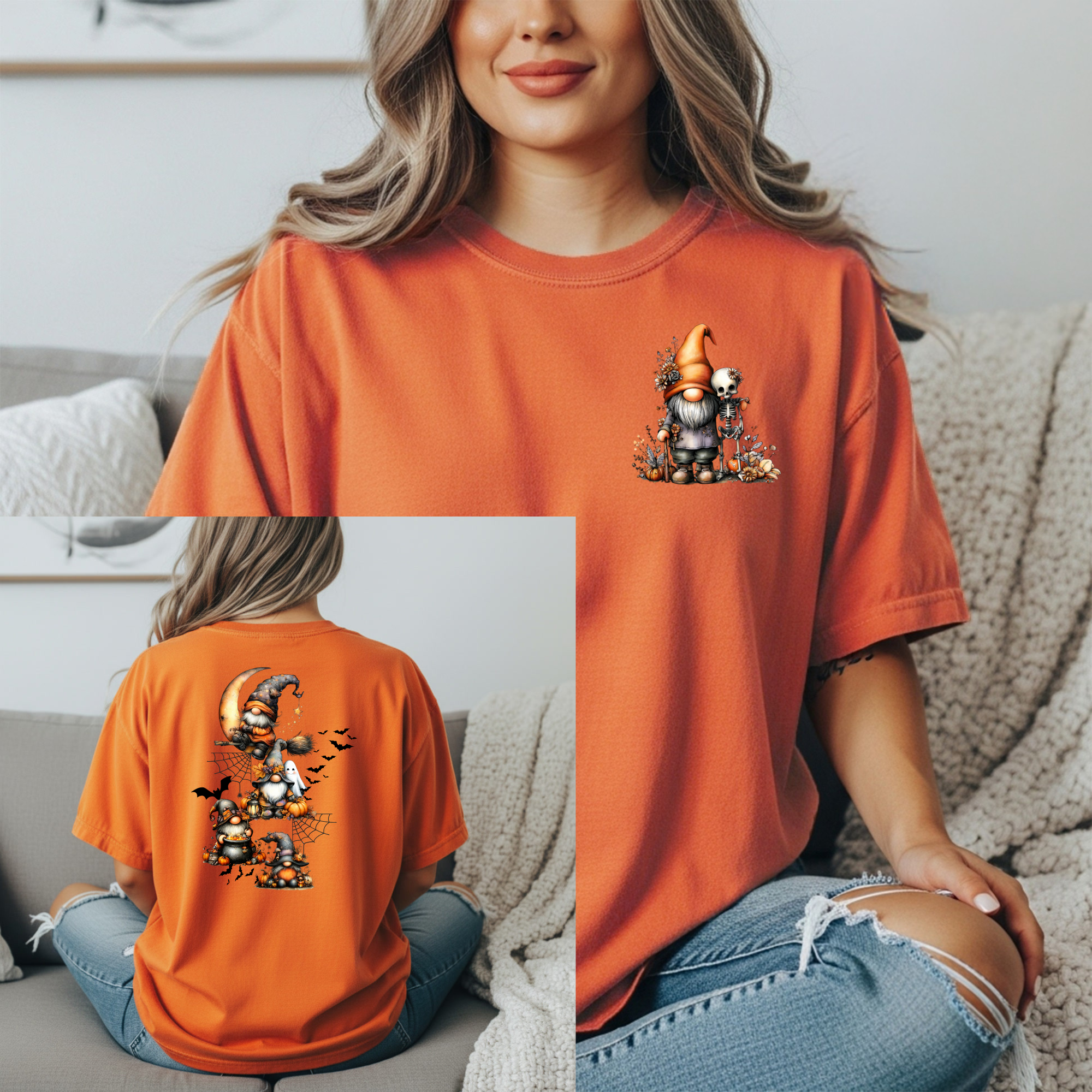 Halloween Gnome Tee Pocket and Back Graphics