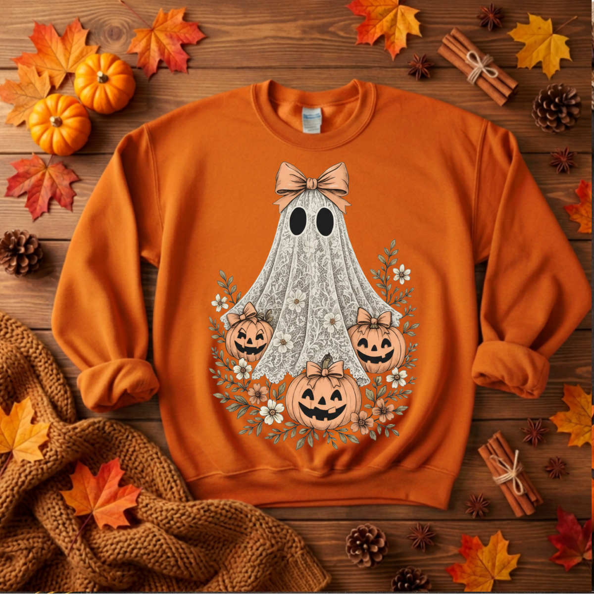 Lacey Ghost Halloween Cottagecore Sweatshirt TheCraftNook
