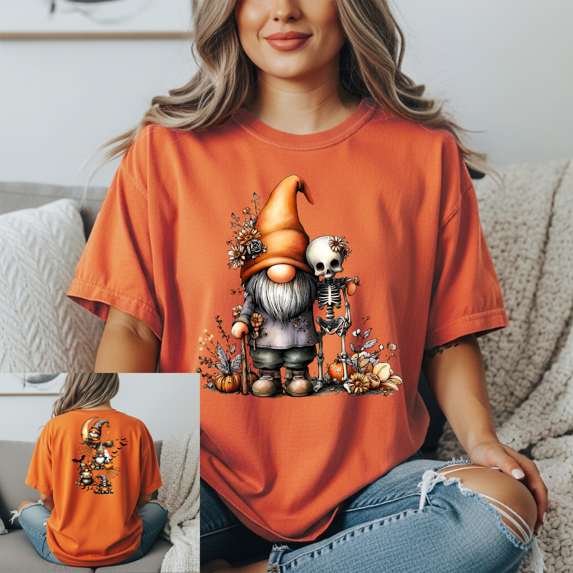 Halloween Gnome Tee Front and back graphics