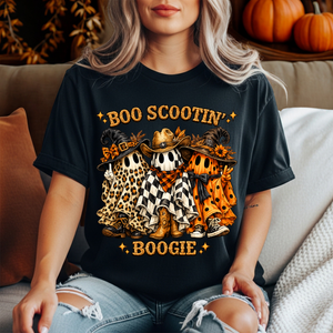 Boo Scootin' Halloween T-Shirt | Spooky Western Graphic T-Shirt TheCraftNook