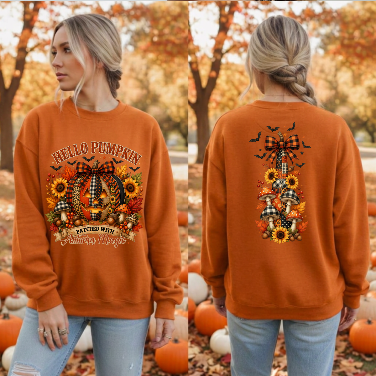 Hello Pumpkin Sweatshirt | Front & Back Graphic TheCraftNook