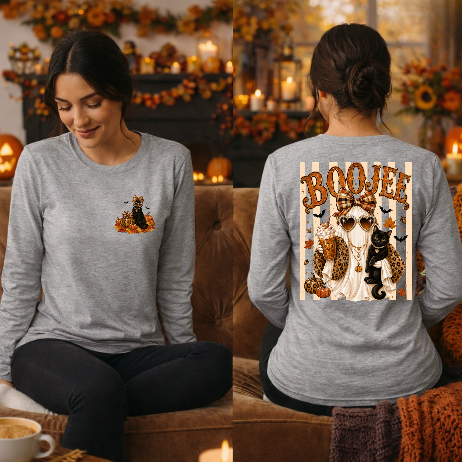 Boojee Ghost Cat Long Sleeve Tee – Pocket & Back Graphics TheCraftNook