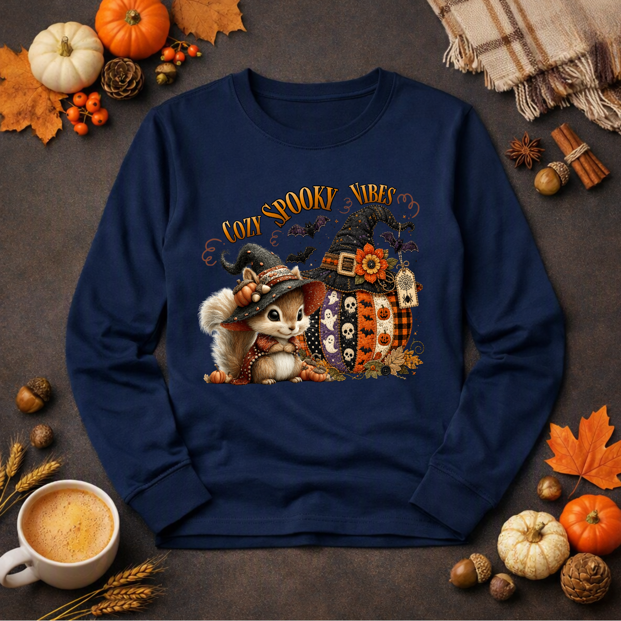 Cozy Spooky Vibes Halloween Long Sleeve Tee