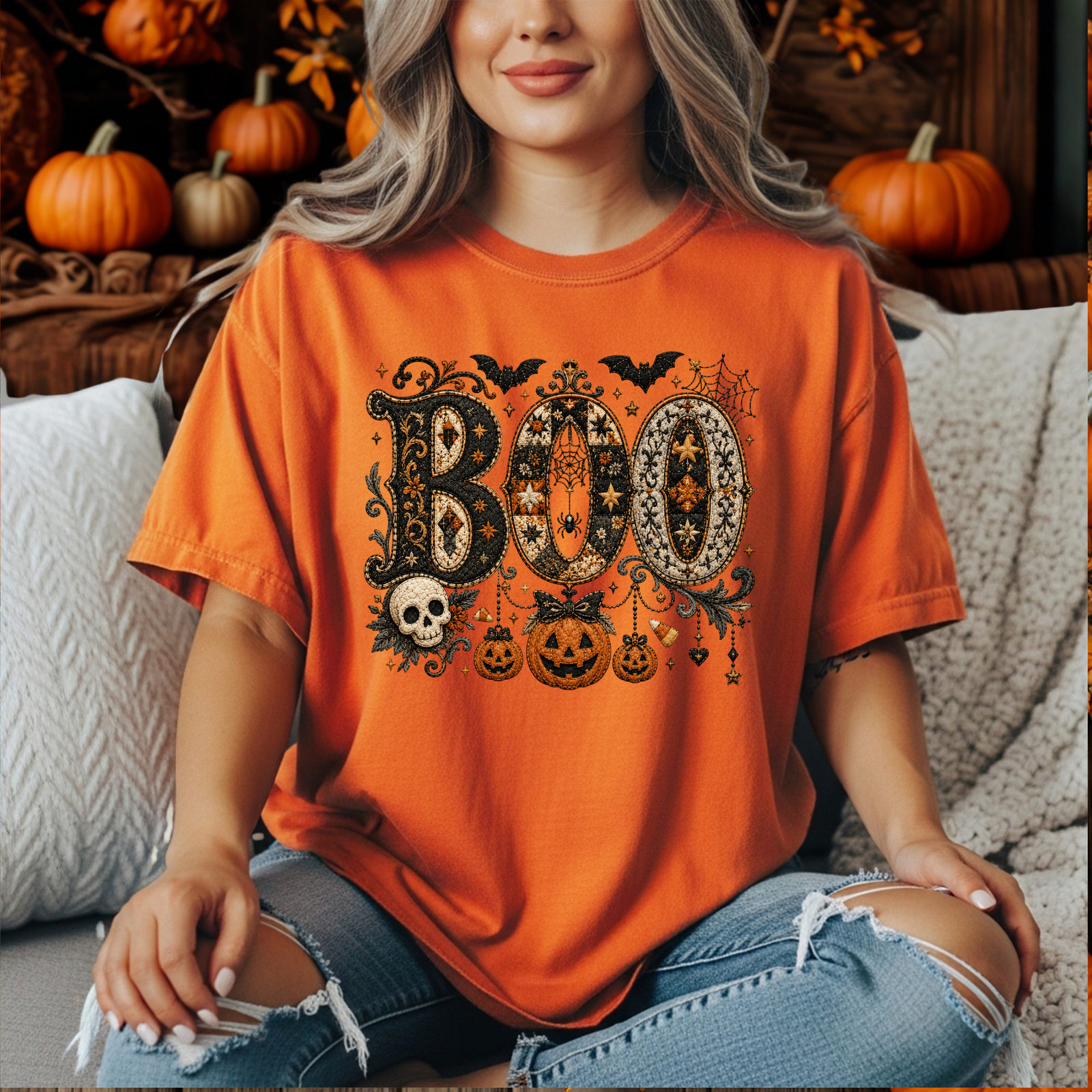 Boo Faux Embroidery T-Shirt | Cottagecore Halloween Tee TheCraftNook