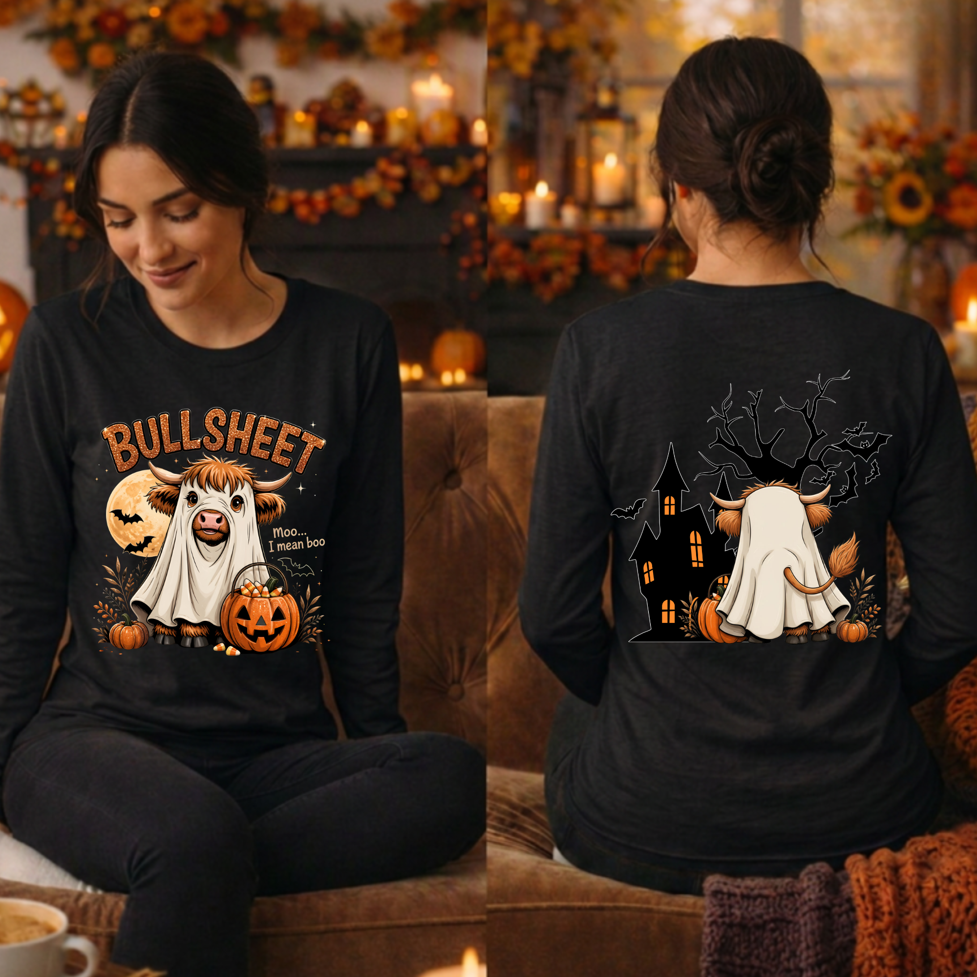BullSheet Long Sleeve Tee – Front & Back Halloween Graphic