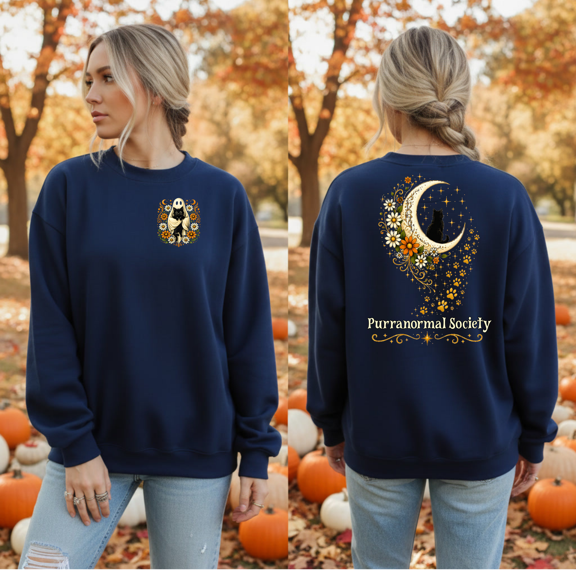 Purranormal Society Long Sleeve Tee – Funny Halloween Cat Graphic