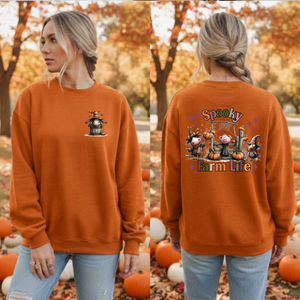 Spooky Farm Life Sweatshirt – Pocket & Back Halloween Graphic TheCraftNook