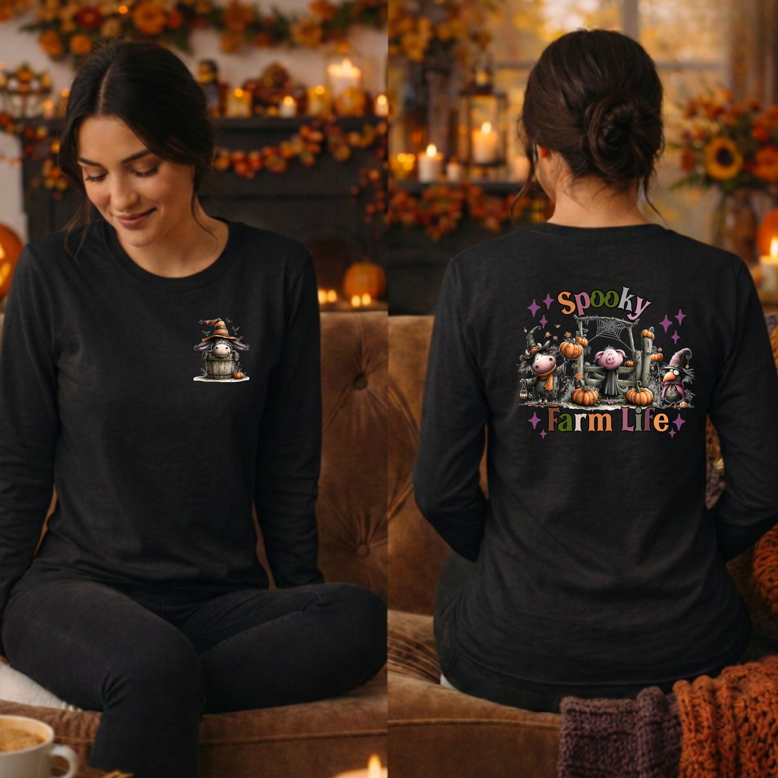 Spooky Farm Life Long Sleeve Tee | Pocket & Back Graphics TheCraftNook