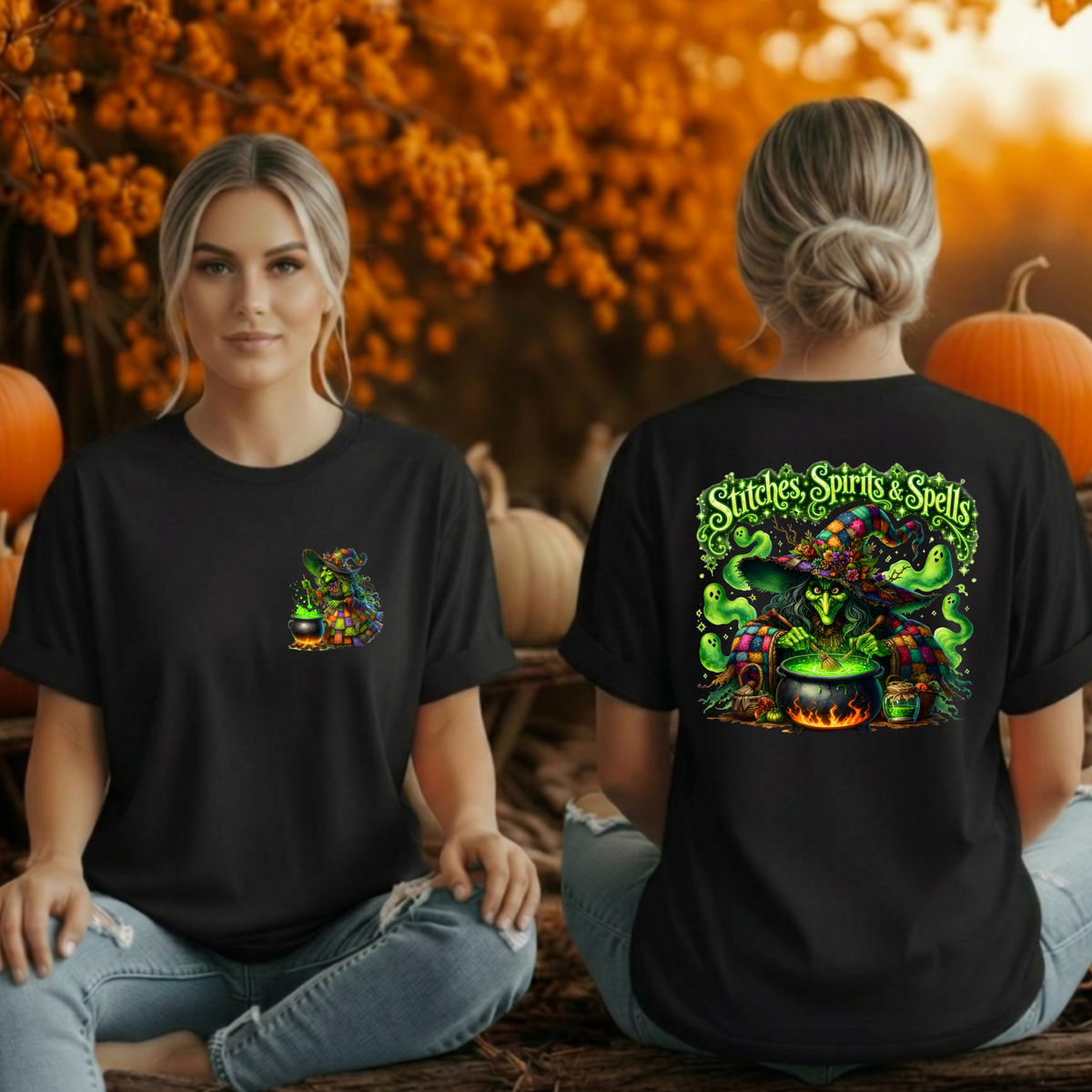 Stitches Spirits & Spells Tee – Pocket & Back Graphic TheCraftNook