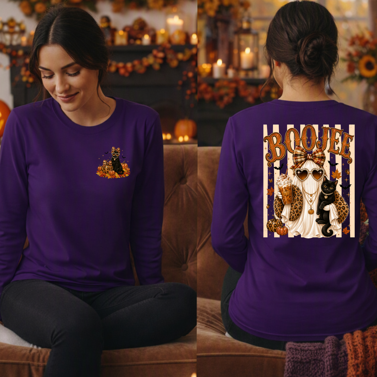 Boojee Ghost Cat Long Sleeve Tee – Pocket & Back Graphics TheCraftNook