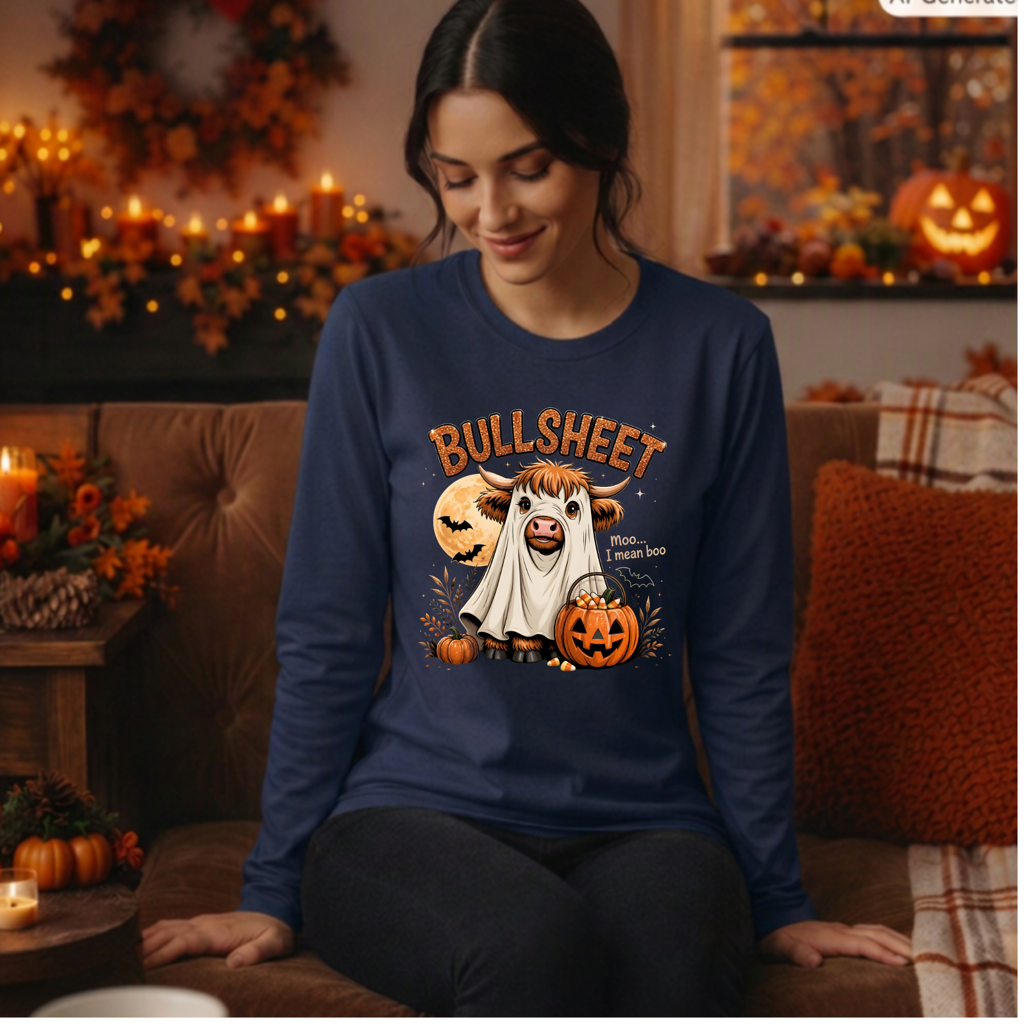 BullSheet Long Sleeve Tee – Halloween Graphic Long-Sleeve T-Shirt