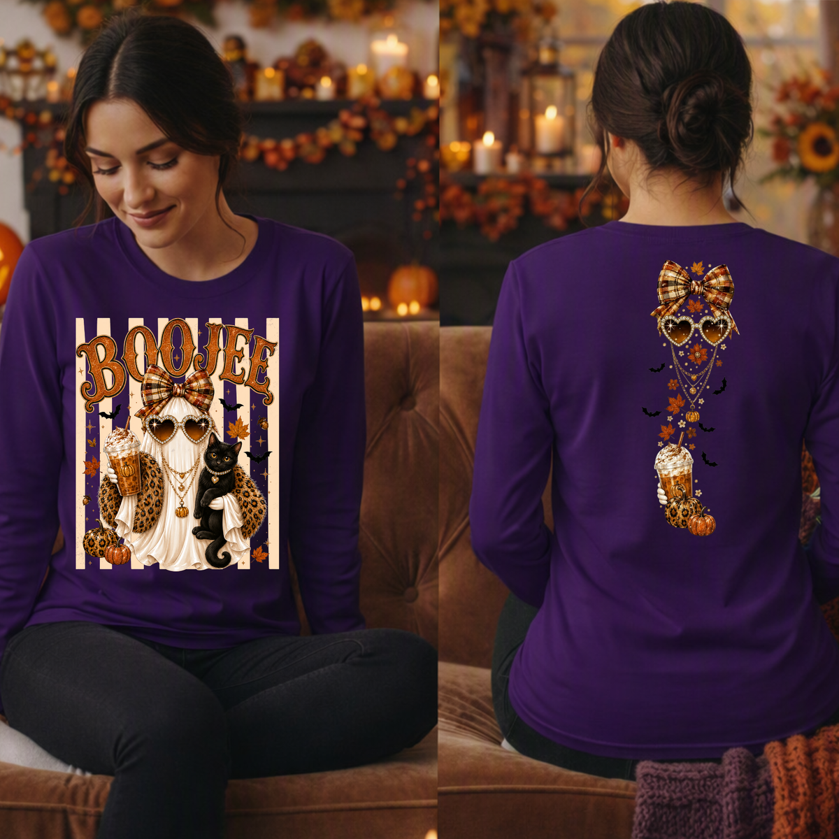 Boojee Ghost Cat Long Sleeve Tee – Front & Back Graphics TheCraftNook