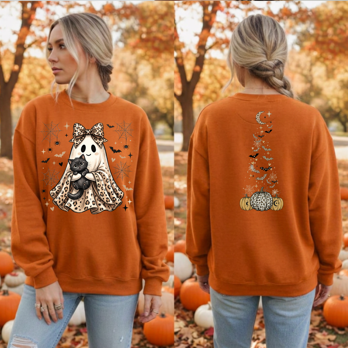 Ghost Halloween Sweatshirt | Front & Back Graphic TheCraftNook