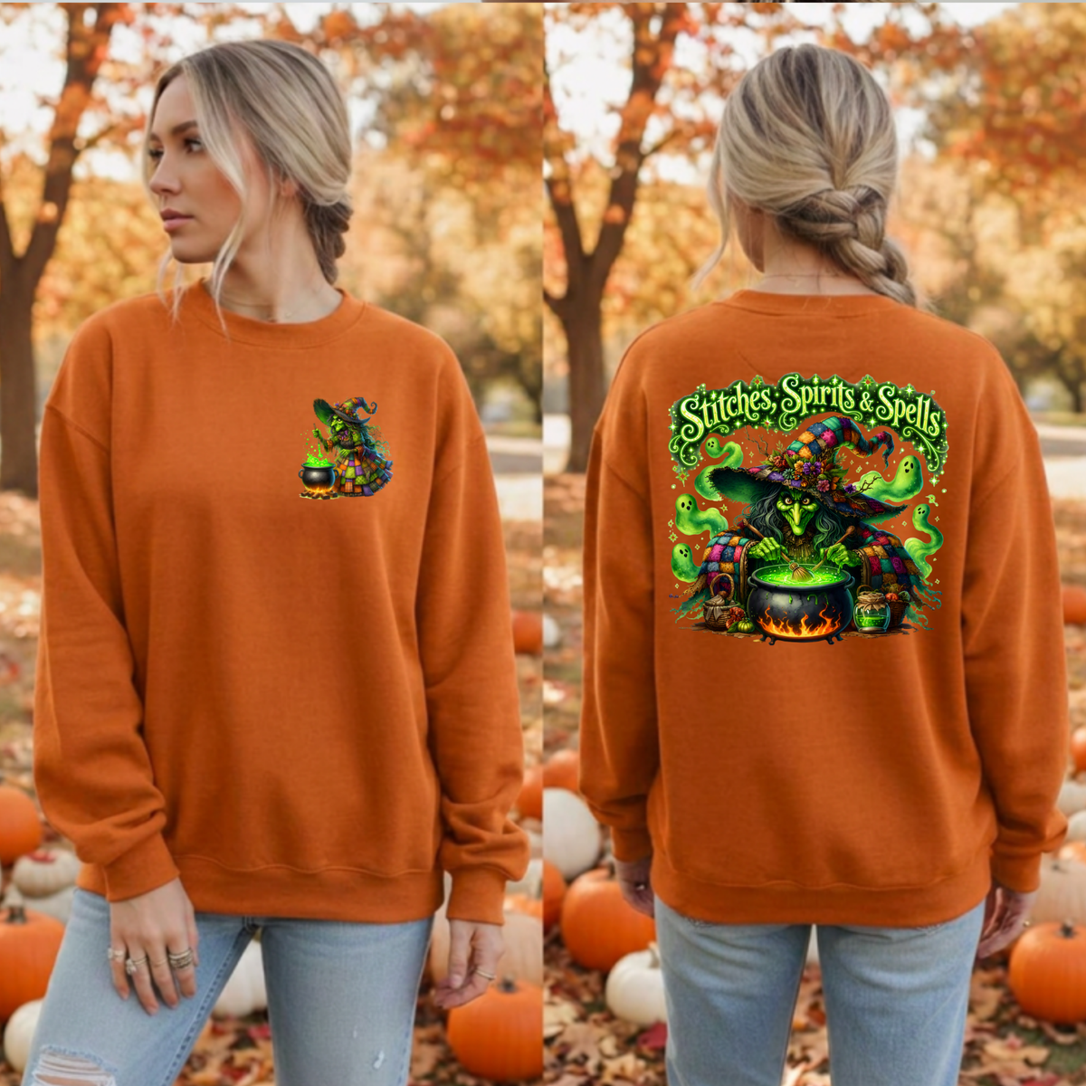 Stitches Spirits & Spells Sweatshirt – Pocket & Back Graphic TheCraftNook