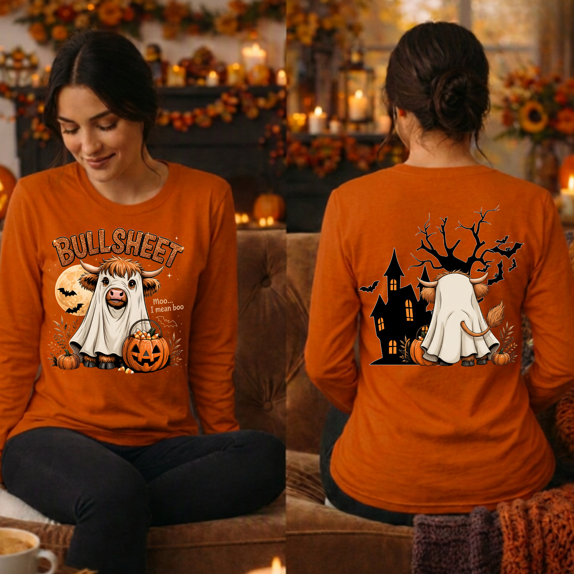 BullSheet Long Sleeve Tee – Front & Back Halloween Graphic