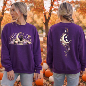 Moonlit Mischief Halloween Sweatshirt – Front & Back Graphic TheCraftNook