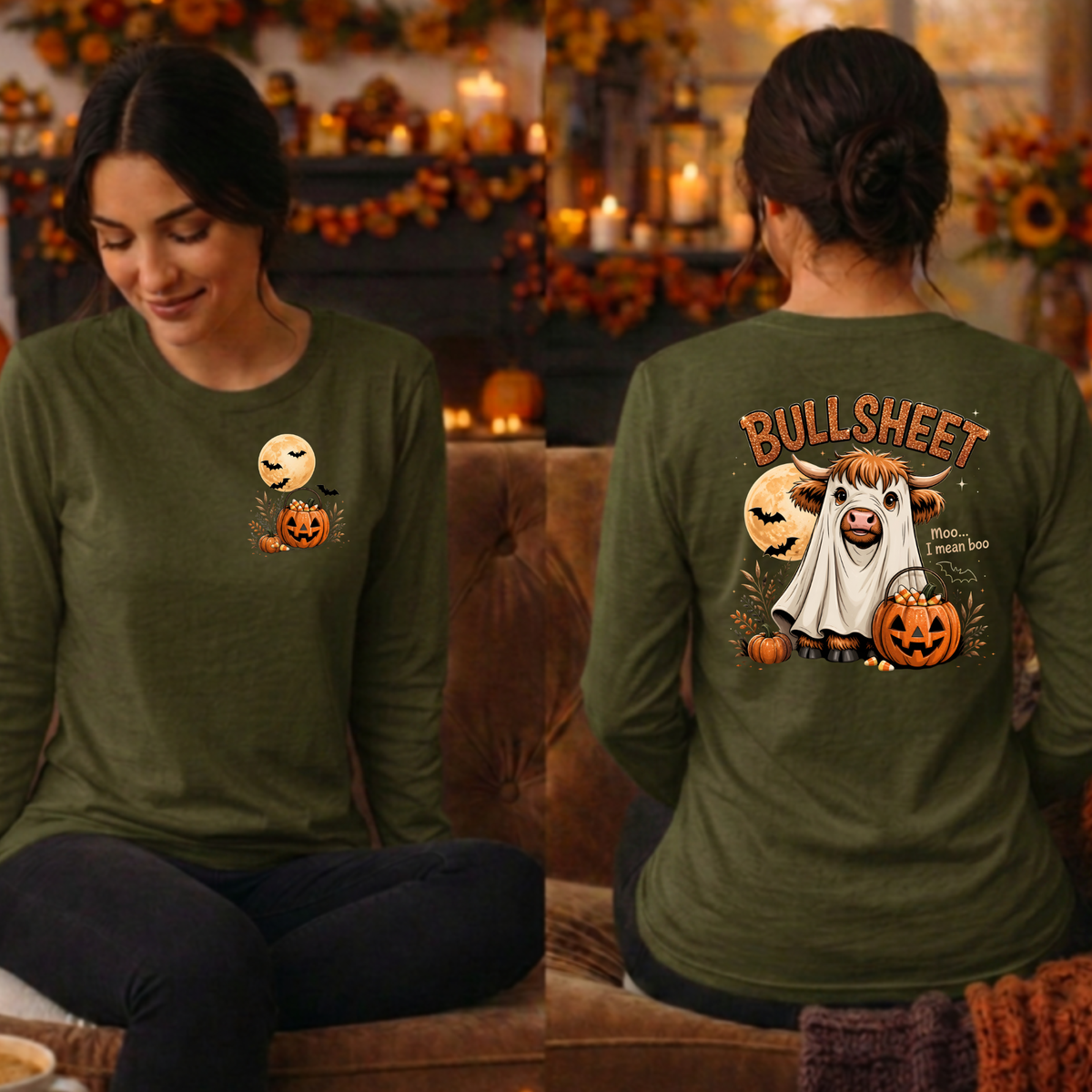BullSheet Long Sleeve Tee – Pocket & Back Halloween Graphic Long-Sleeve T-Shirt TheCraftNook