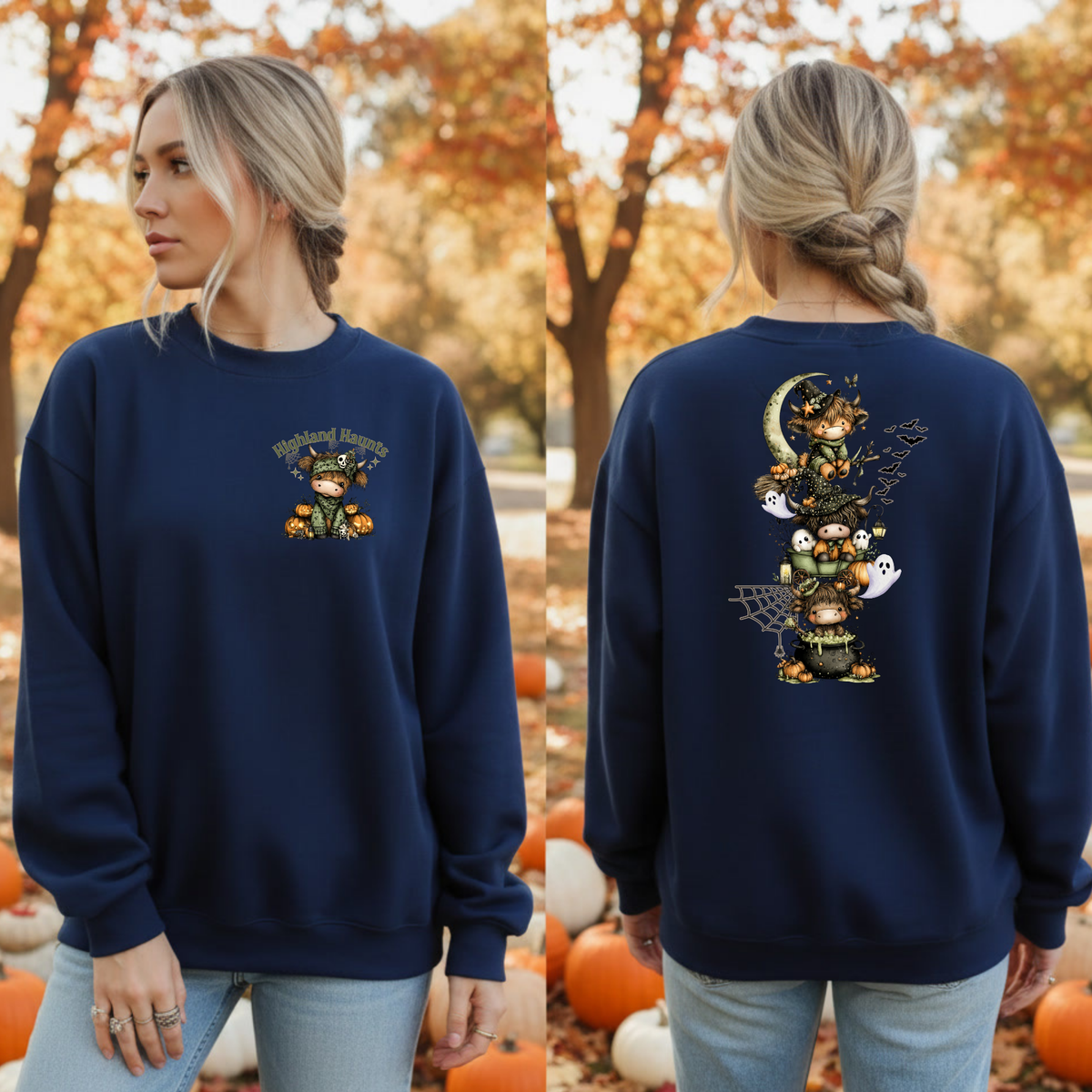 Highland Haunts Sweatshirt | Pocket & Full Back Graphics TheCraftNook
