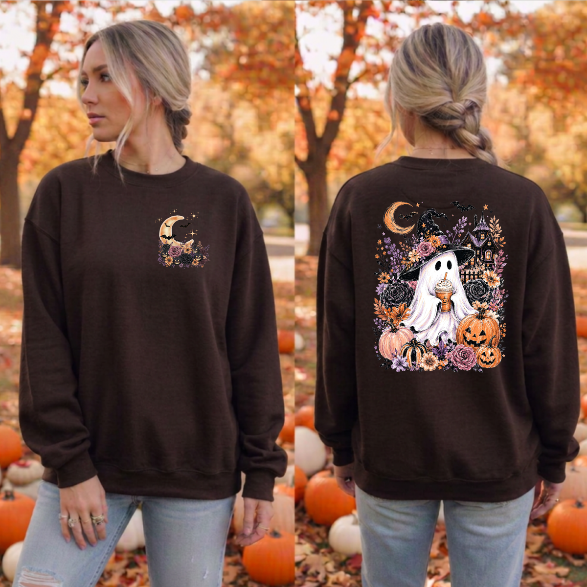 Boo-tiful Harvest Night Sweatshirt | Pocket & Back Halloween Graphics TheCraftNook