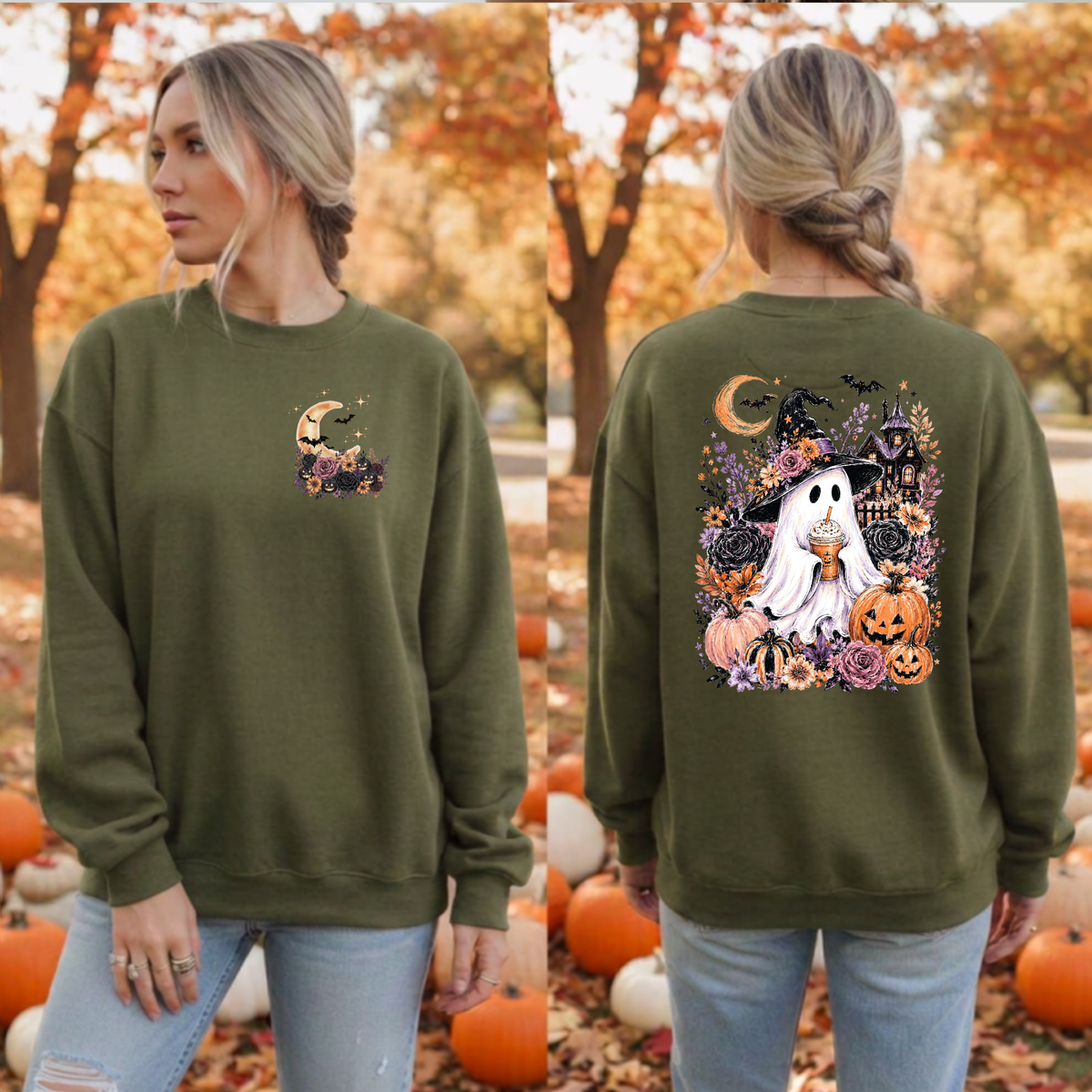 Boo-tiful Harvest Night Sweatshirt | Pocket & Back Halloween Graphics TheCraftNook