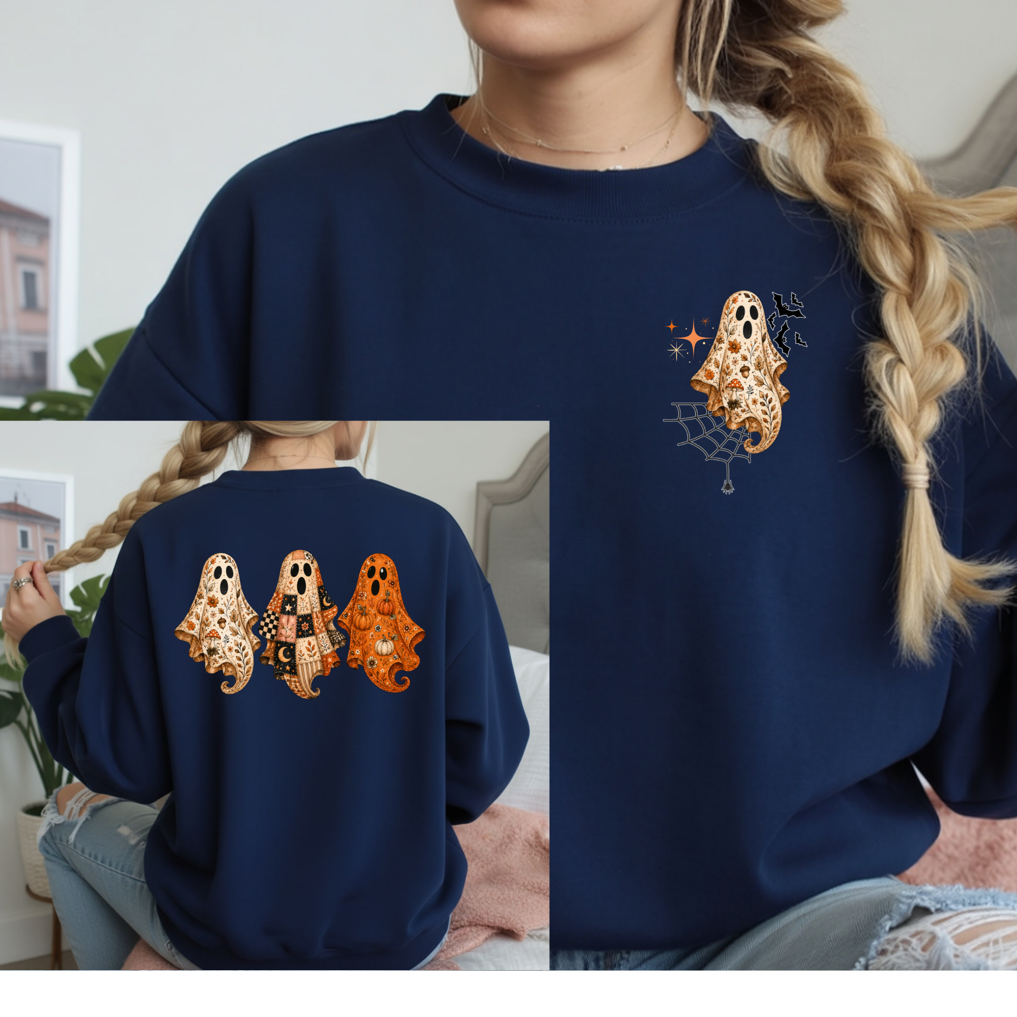 Preppy Ghost Sweatshirt | Pocket & Back Graphic
