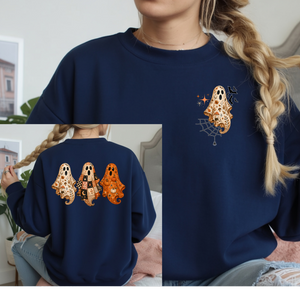 Preppy Ghost Sweatshirt | Pocket & Back Graphic TheCraftNook
