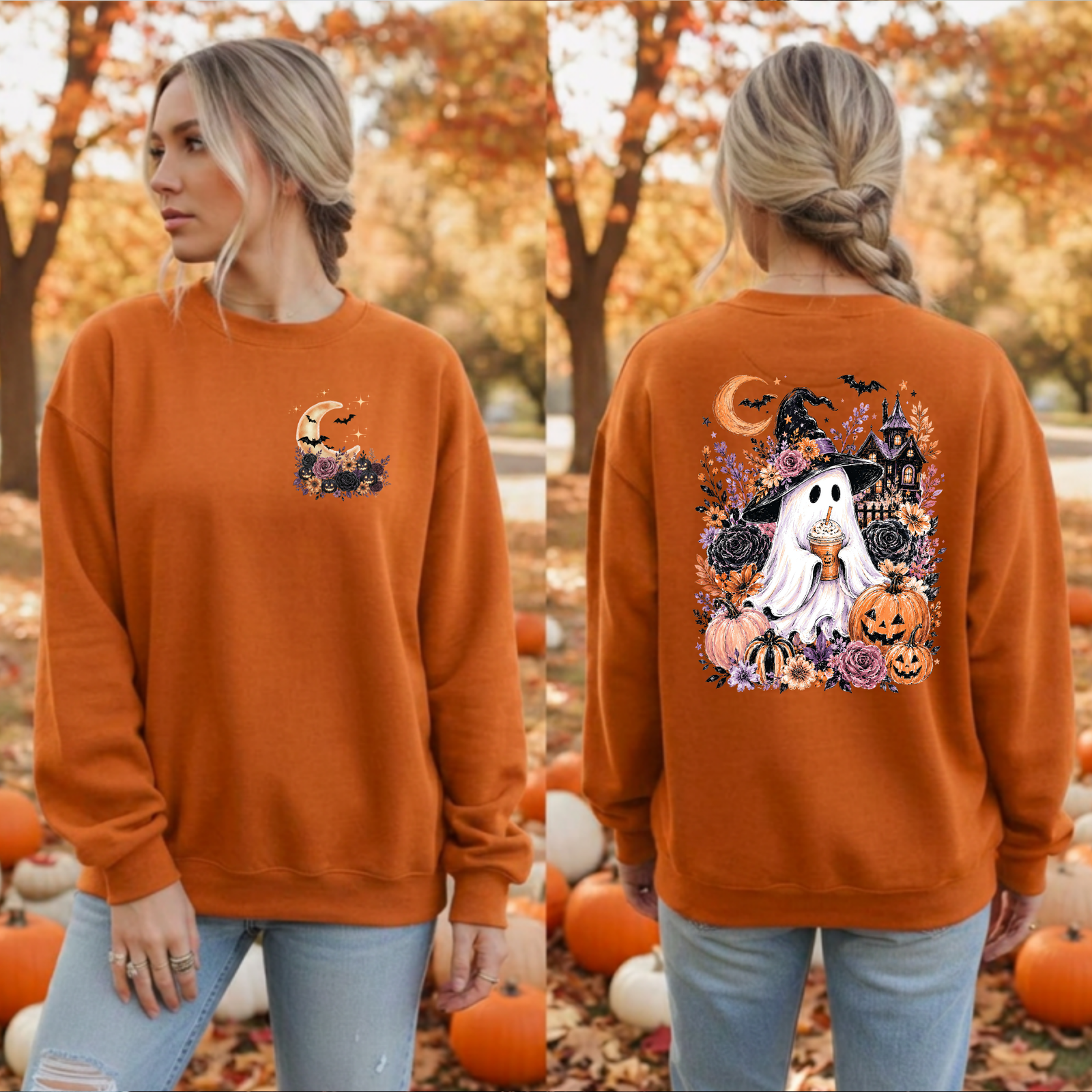 Boo-tiful Harvest Night Sweatshirt | Pocket & Back Halloween Graphics TheCraftNook