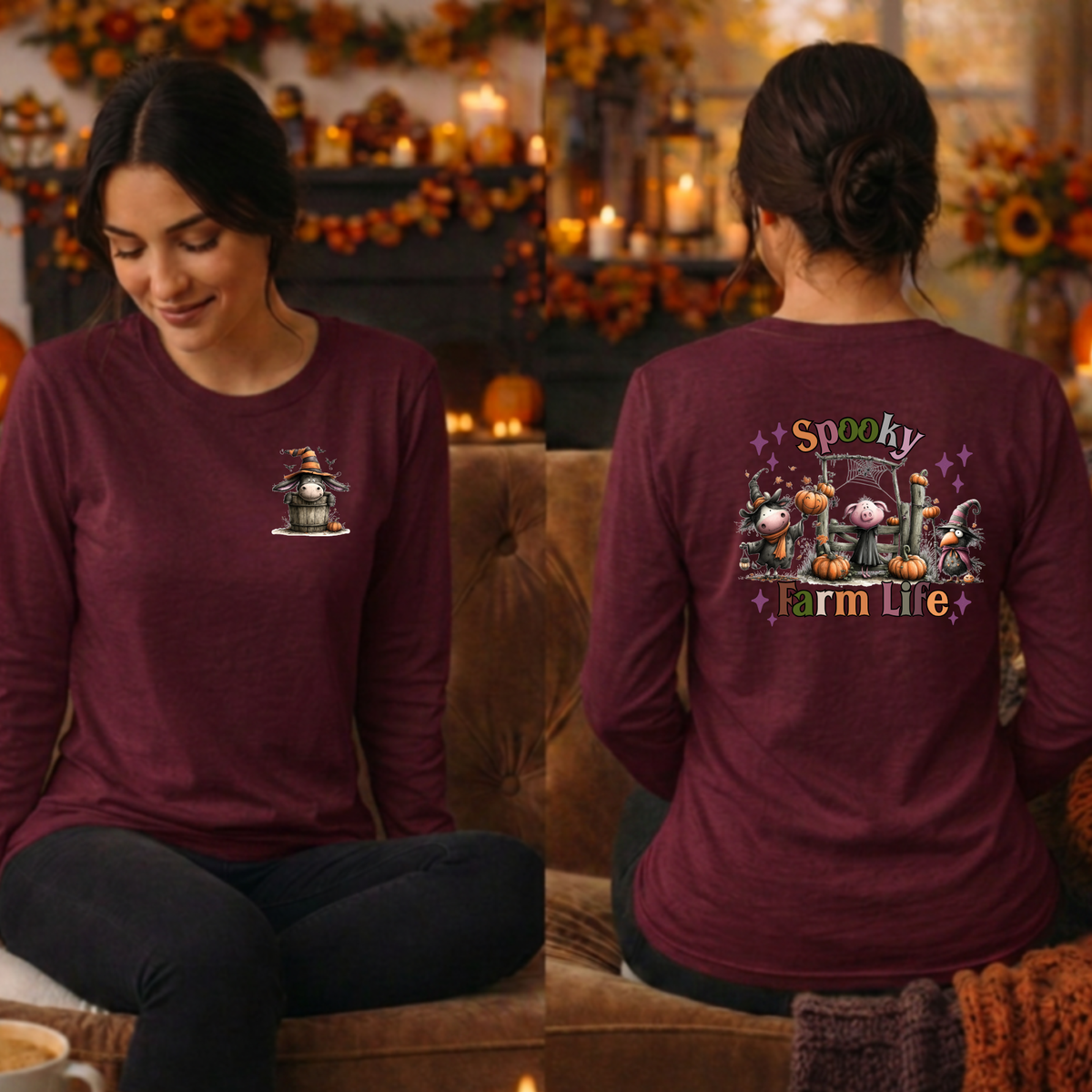 Spooky Farm Life Long Sleeve Tee | Pocket & Back Graphics TheCraftNook